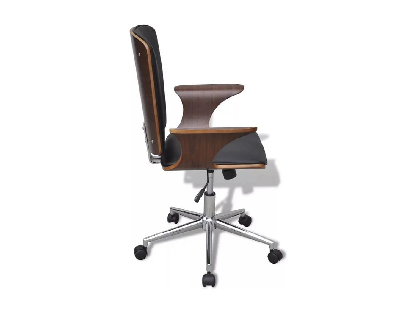 Chaise rotative avec accoudoirs similicuir bois et métal chromé noir Mikonel