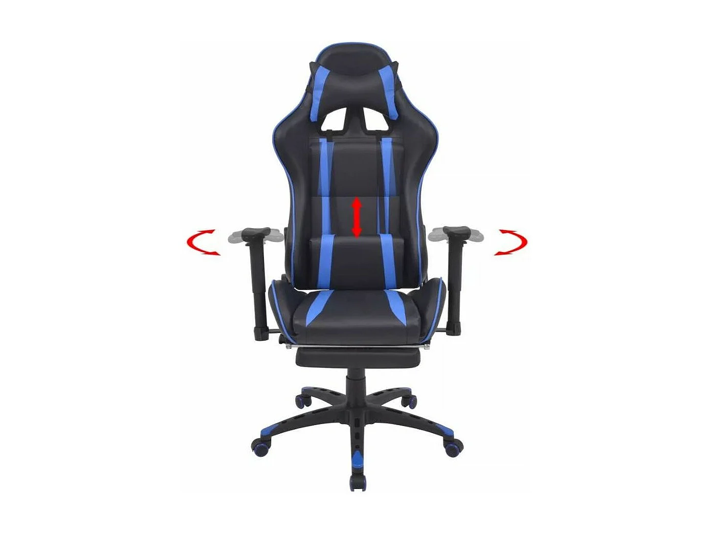 Chaise de bureau avec accoudoirs et repose pieds similicuir bleu et noir Fergia