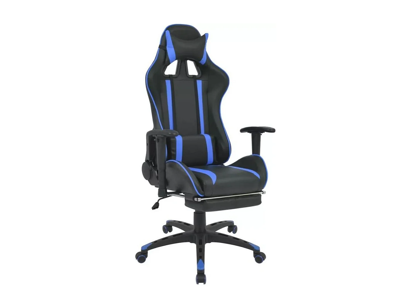 Chaise de bureau avec accoudoirs et repose pieds similicuir bleu et noir Fergia