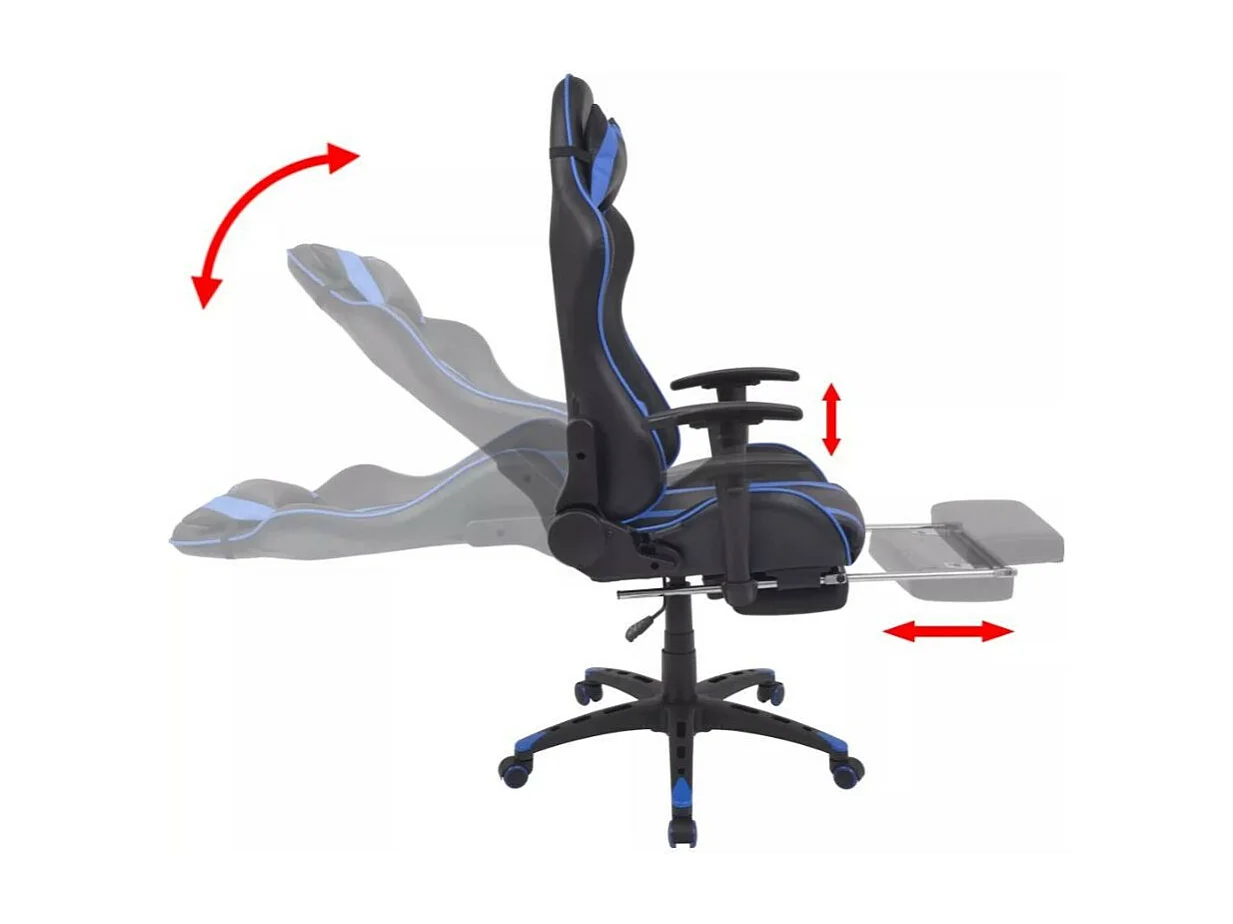 Chaise de bureau avec accoudoirs et repose pieds similicuir bleu et noir Fergia