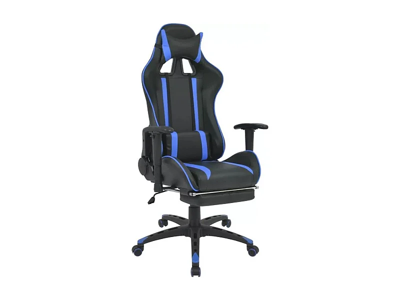 Chaise de bureau avec accoudoirs et repose pieds similicuir bleu et noir Fergia