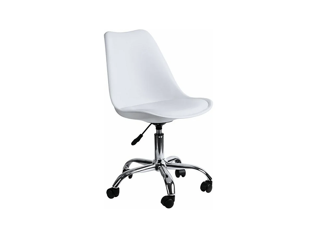 Chaise simili cuir blanc sur pied central chromé Loky