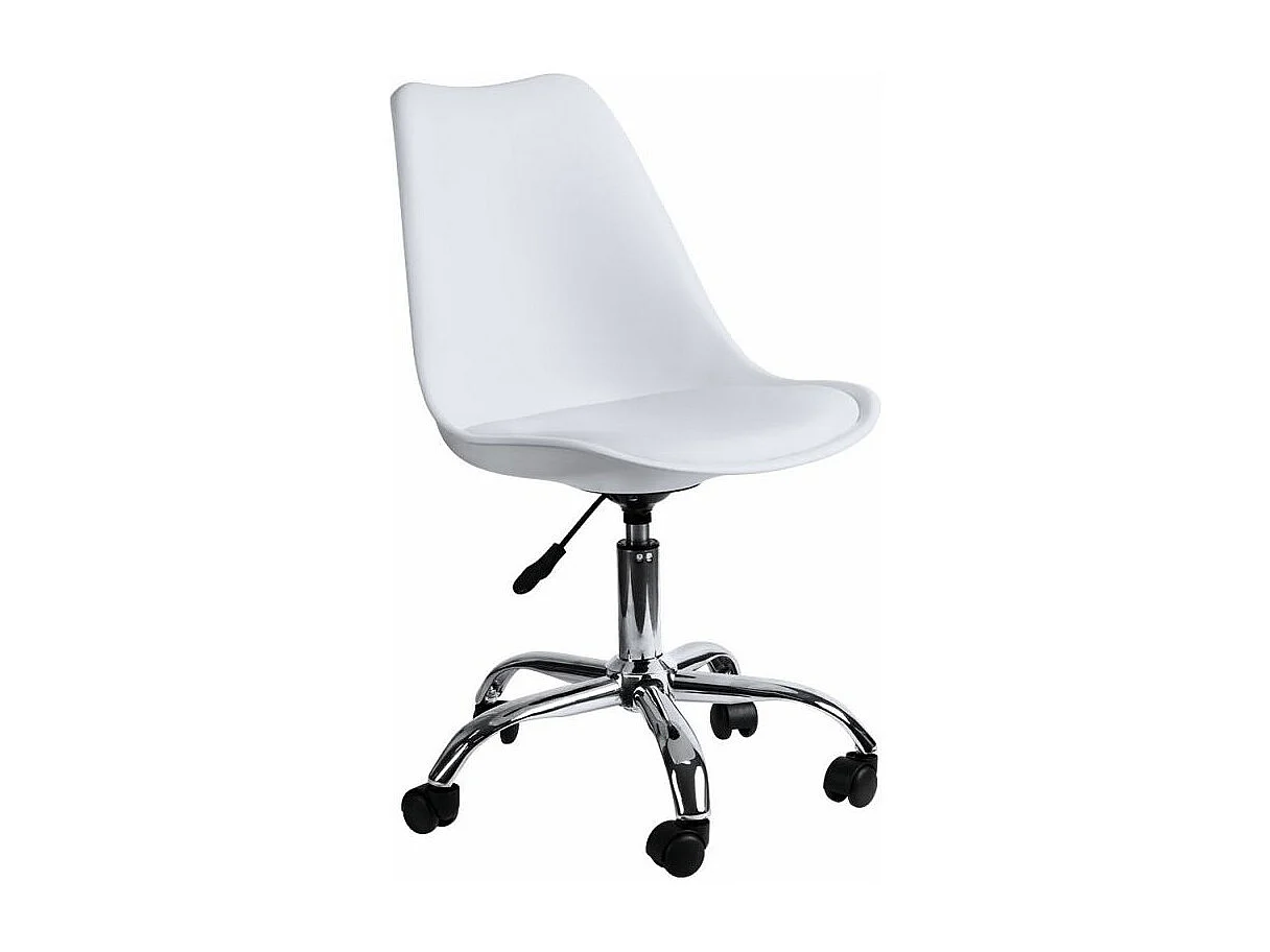 Chaise simili cuir blanc sur pied central chromé Loky