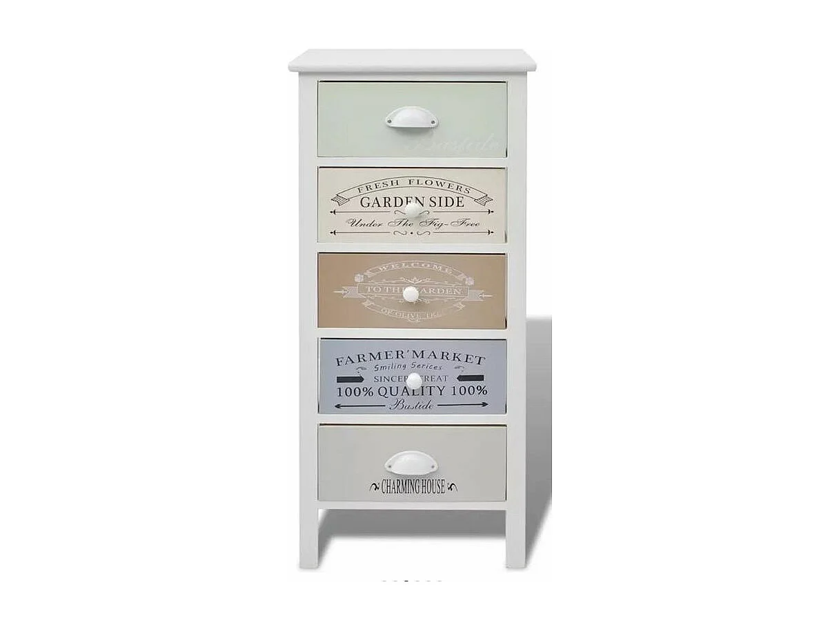 Chiffonnier 5 tiroirs bois paulownia massif blanc Frenchy