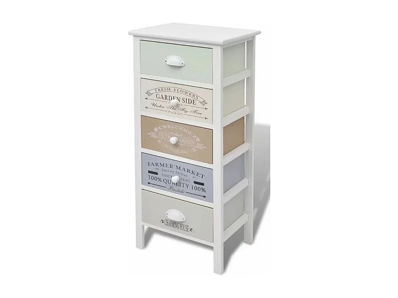 Chiffonnier 5 tiroirs bois paulownia massif blanc Frenchy