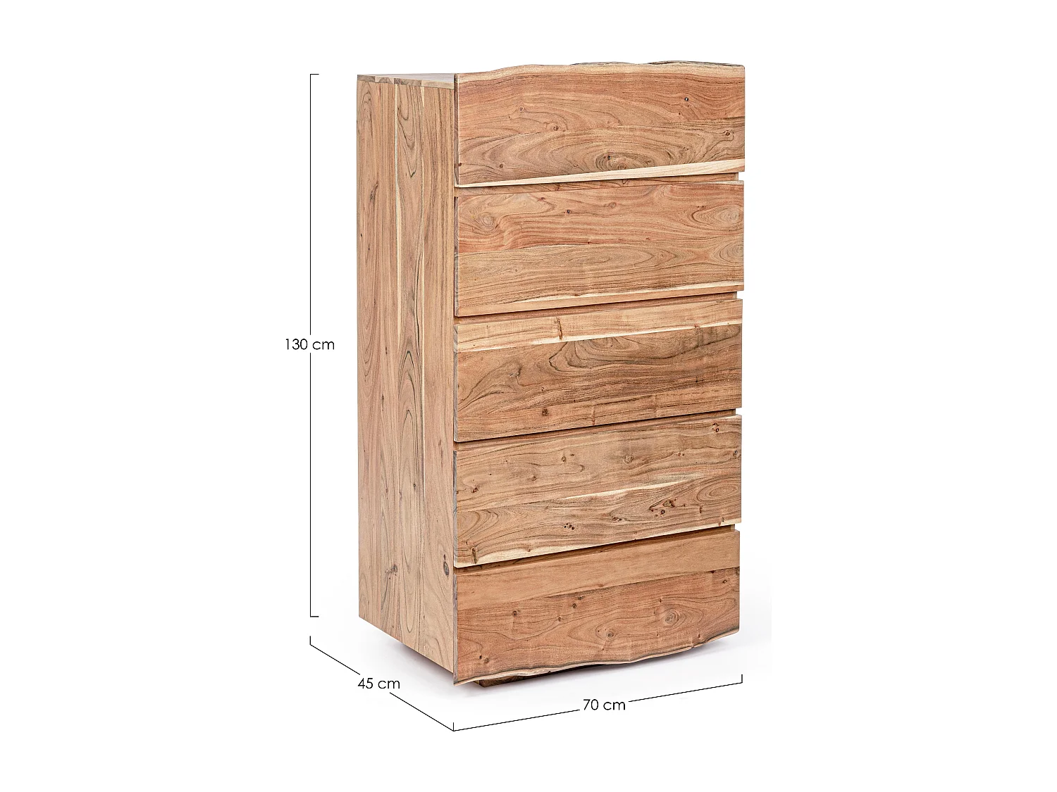 Chiffonier 5 lades acaciahout Denia 70 cm