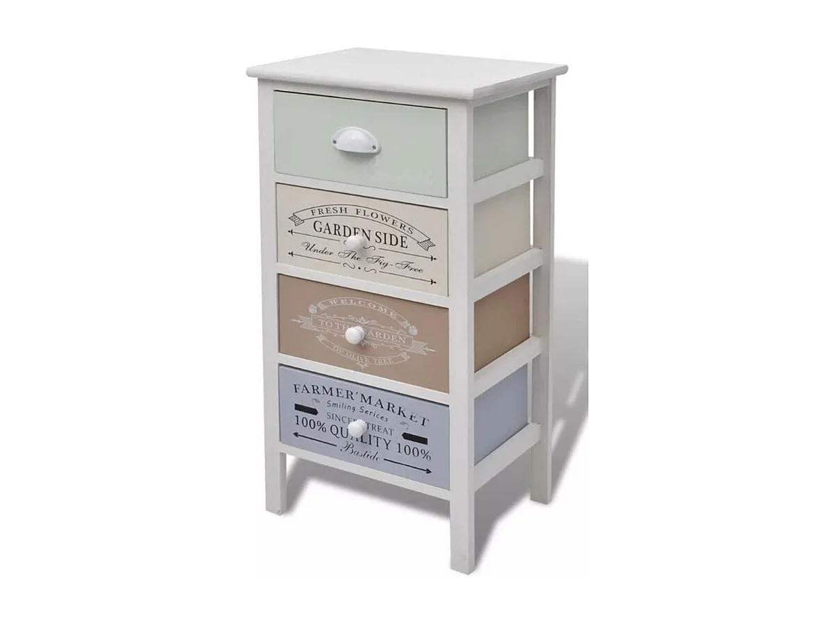 Chiffonnier 4 tiroirs bois paulownia massif blanc Frenchy