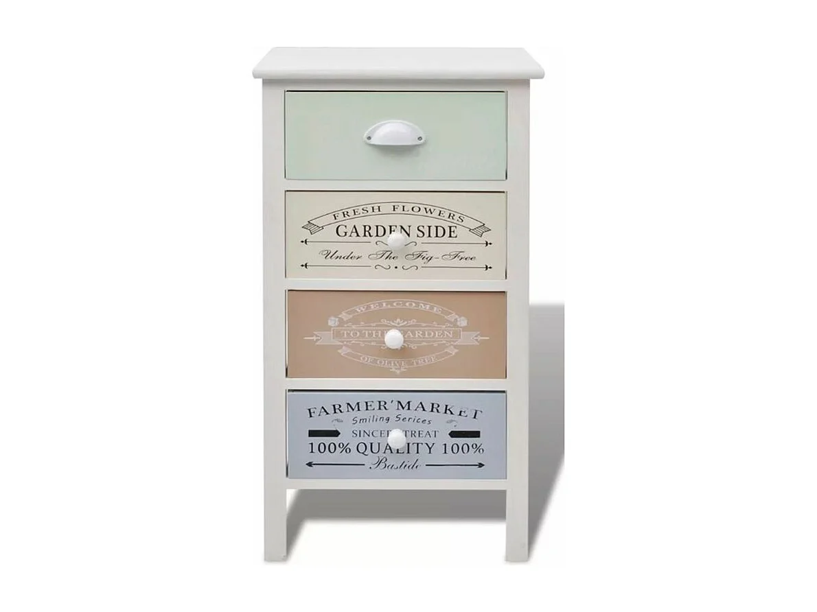 Chiffonnier 4 tiroirs bois paulownia massif blanc Frenchy