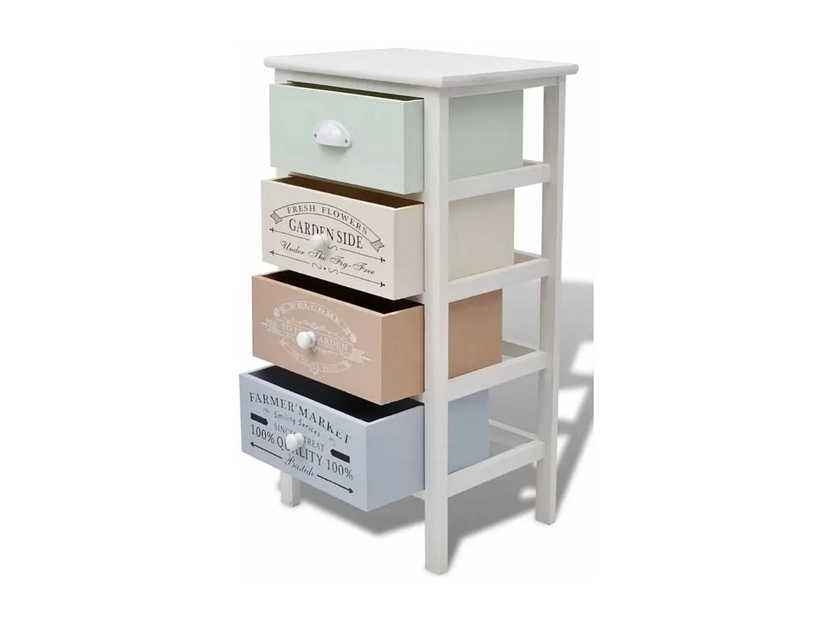 Chiffonnier 4 tiroirs bois paulownia massif blanc Frenchy