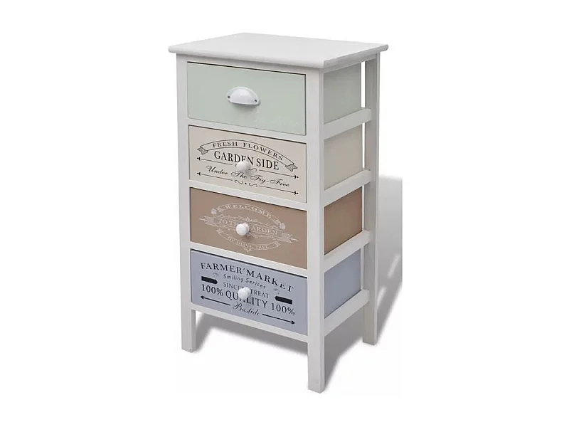 Chiffonnier 4 tiroirs bois paulownia massif blanc Frenchy