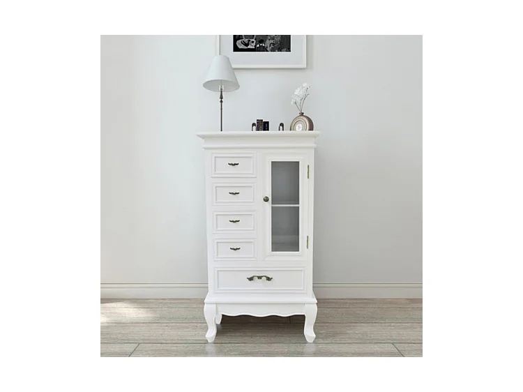 Chiffonnier 5 tiroirs 1 porte bois blanc Chicco