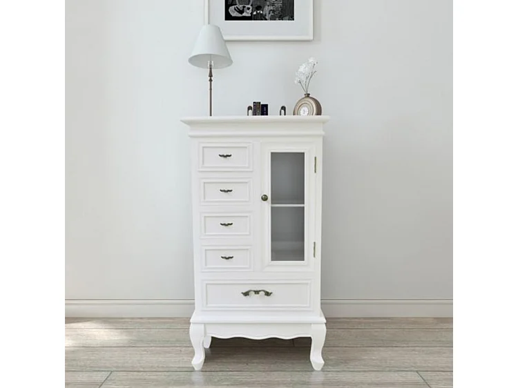 Chiffonnier 5 tiroirs 1 porte bois blanc Chicco