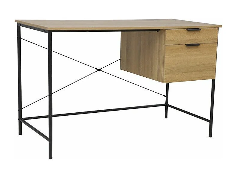 Escritorio recto estilo industrial 2 cajones madera natural y metal negro Linta 120 cm