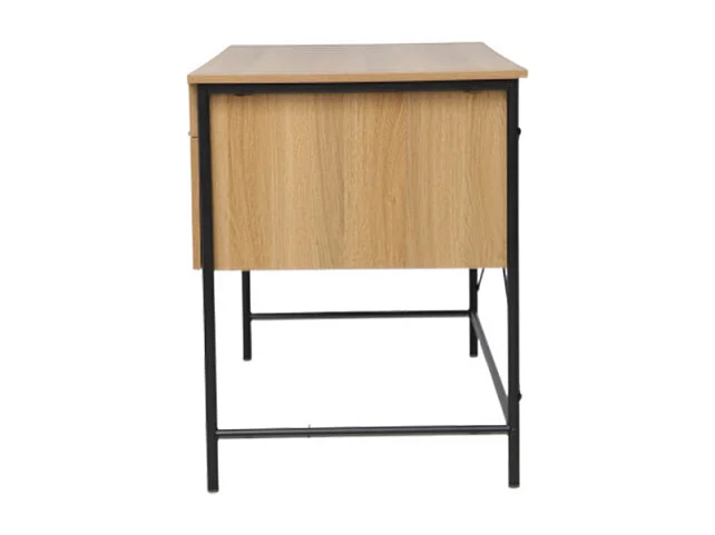Bureau droit style industriel 2 tiroirs bois naturel et métal noir Linta 120cm