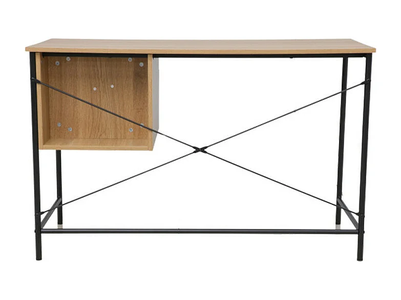 Bureau droit style industriel 2 tiroirs bois naturel et métal noir Linta 120cm