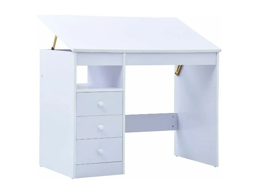 Bureau enfant inclinable 3 tiroirs bois blanc Sunny