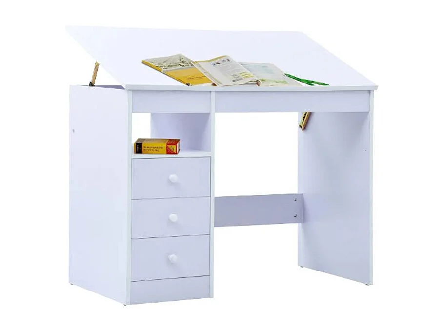Bureau enfant inclinable 3 tiroirs bois blanc Sunny