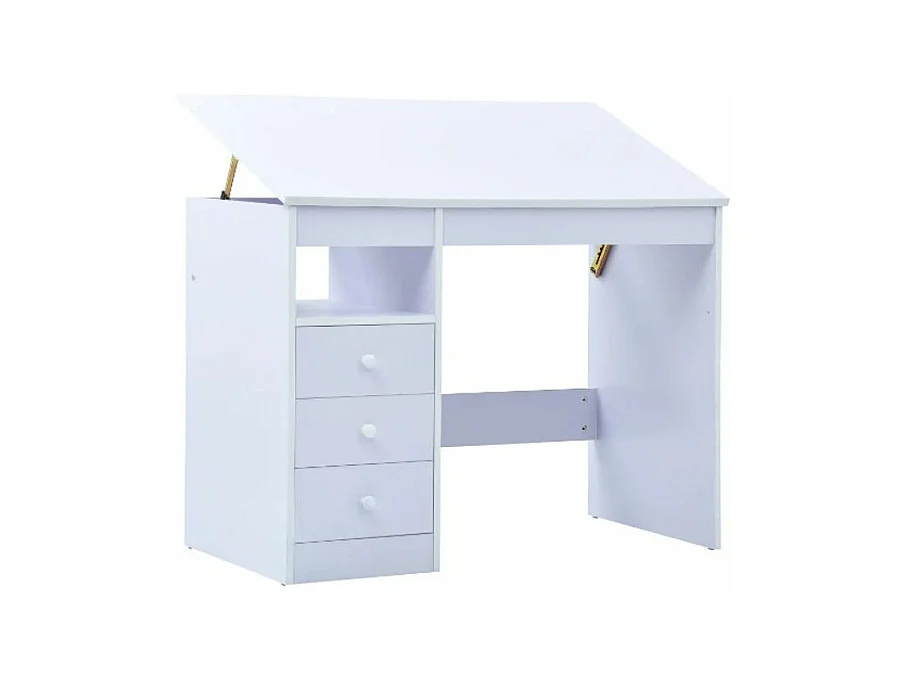 Bureau enfant inclinable 3 tiroirs bois blanc Sunny