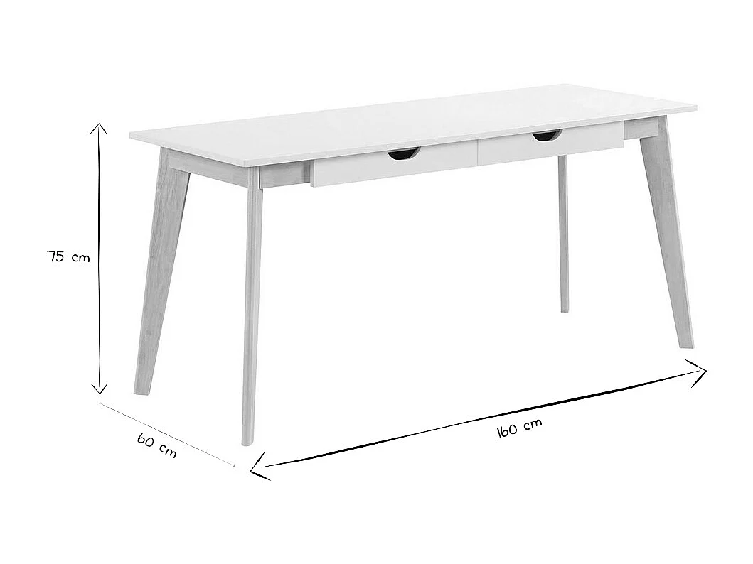 Escritorio nórdico con cajones madera y blanco L160 LEENA