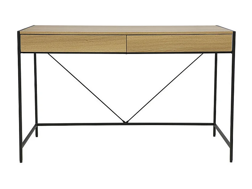 Bureau droit 2 tiroirs style industriel bois clair et métal noir Marka 123cm