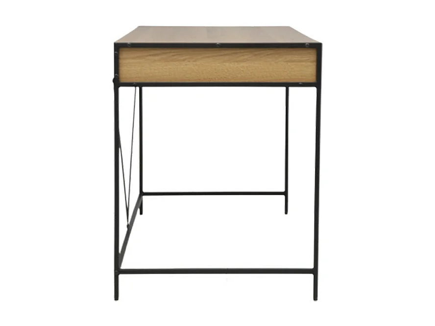Escritorio recto con 2 cajones estilo industrial en madera clara y metal negro Marka 123 cm