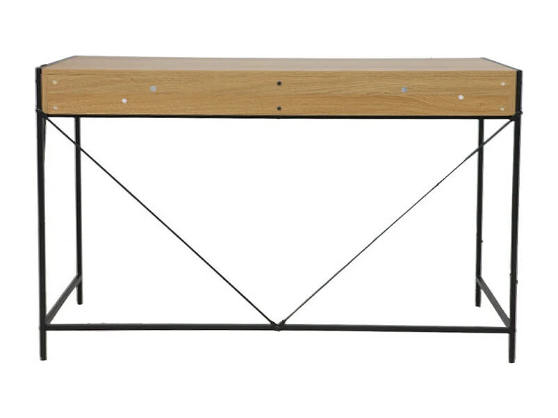 Escritorio recto con 2 cajones estilo industrial en madera clara y metal negro Marka 123 cm