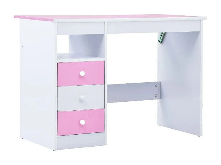 Bureau enfant inclinable 3 tiroirs bois rose et blanc Sunny