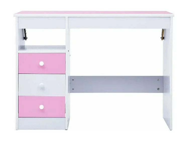 Bureau enfant inclinable 3 tiroirs bois rose et blanc Sunny