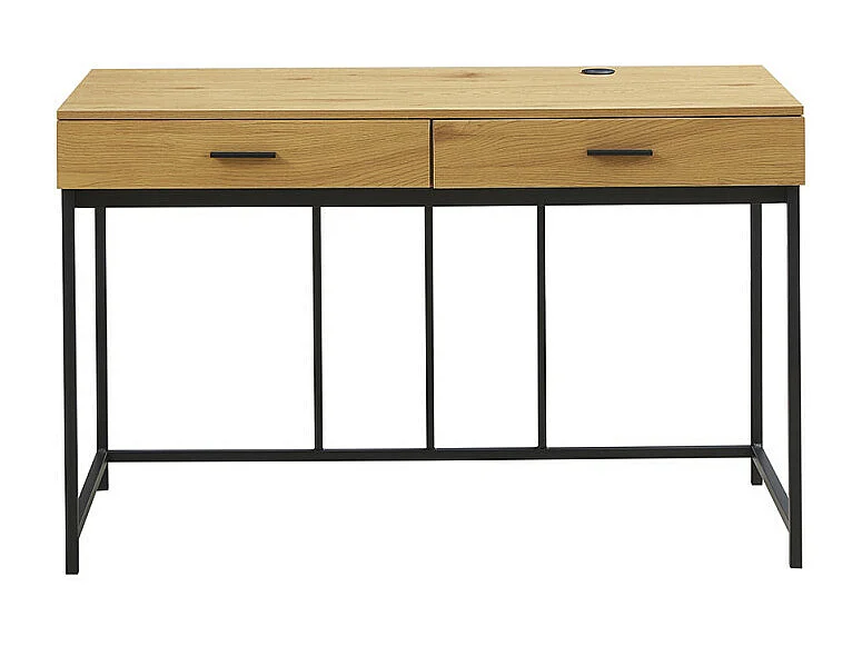Bureau droit style industriel 2 tiroirs bois naturel et métal noir Vinta 120cm