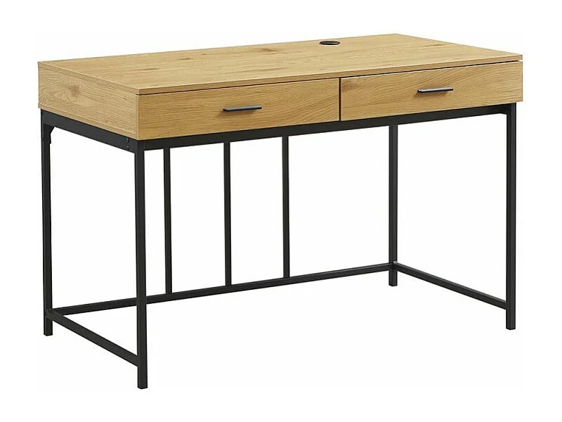 Bureau droit style industriel 2 tiroirs bois naturel et métal noir Vinta 120cm