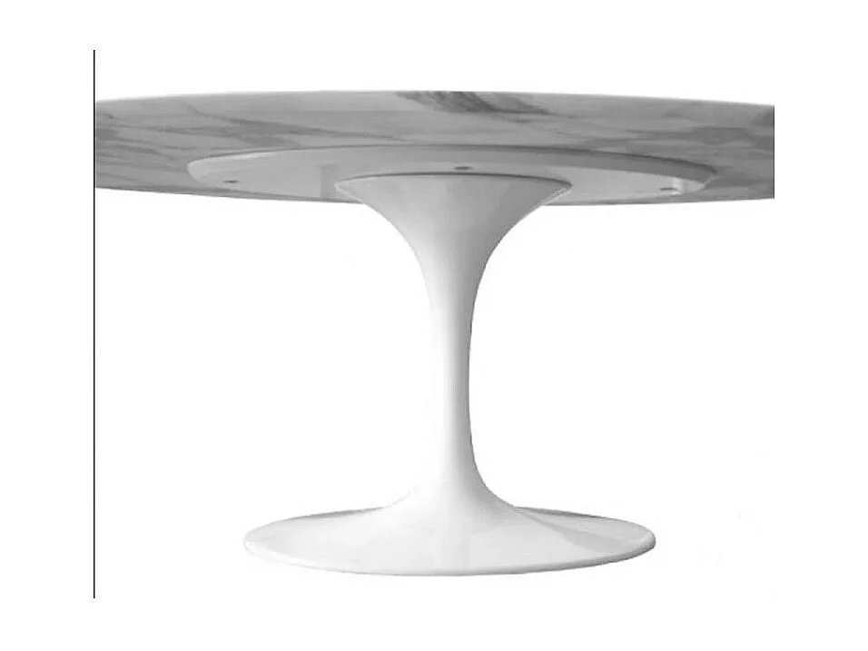 Table tulipe ronde en marbre-Plateau Marbre blanc Carrara-Diamètre 90 cm-Piètement Blanc mat
