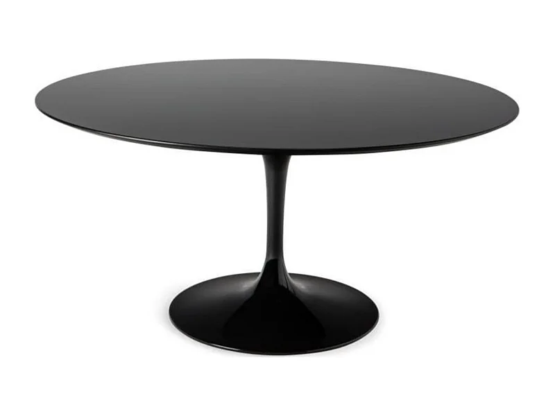 Table tulipe ronde-Plateau Noir mat-Diamètre 60 cm-Piètement Noir brillant