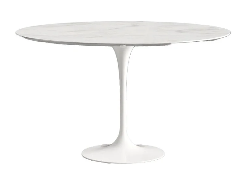 Table tulipe ronde en marbre-Plateau Marbre blanc Carrara-Diamètre 150 cm-Piètement Blanc mat