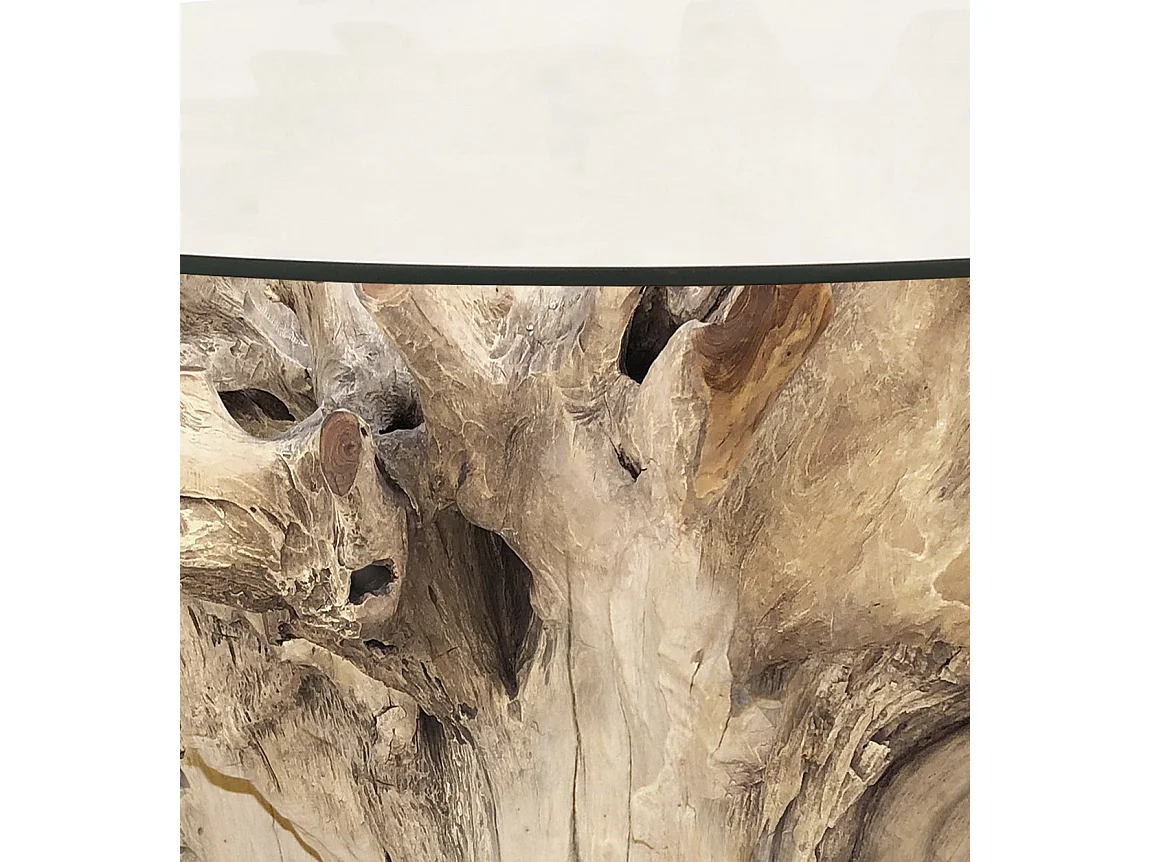 Table à manger ronde en racine de teck blanchi RACINKA Ø150cm