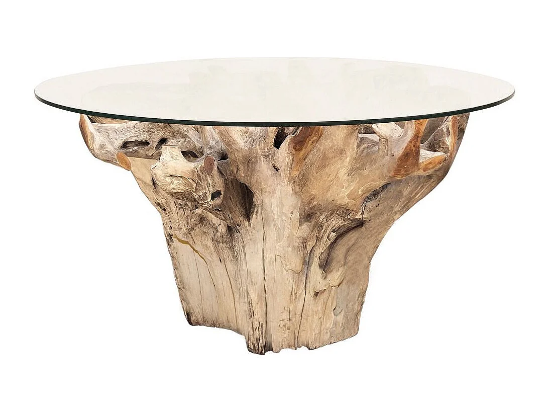 Mesa de comedor redonda Racinka de raíz de teca blanqueada 150 cm