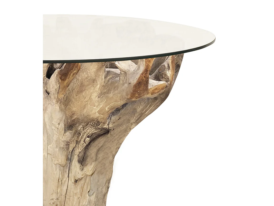 Mesa de comedor redonda Racinka de raíz de teca blanqueada 150 cm