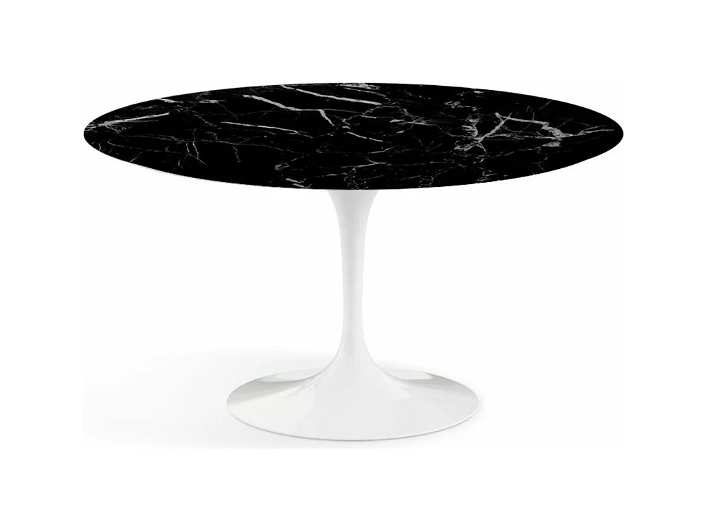 Table tulipe ronde en marbre-Plateau Marbre noir Marquinia-Diamètre 80 cm-Piètement Blanc brillant