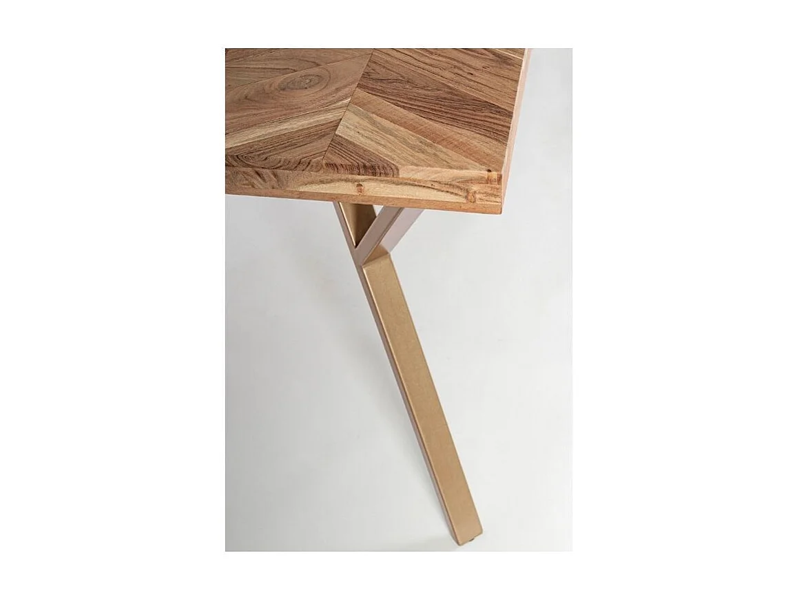 Table à manger plateau bois d'acacia et pieds acier doré mat Dinka 220cm