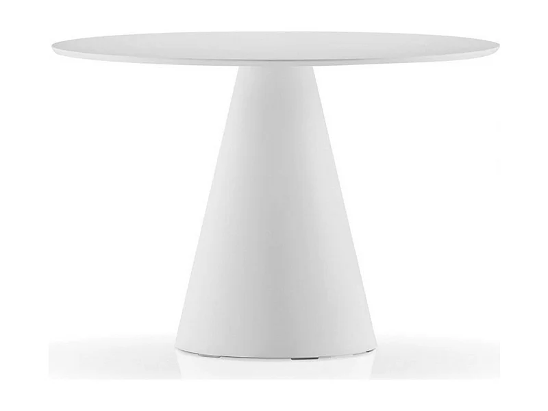 Table à manger ronde blanche polyéthylène et plateau bois blanc Kizola-Diamètre 130 cm