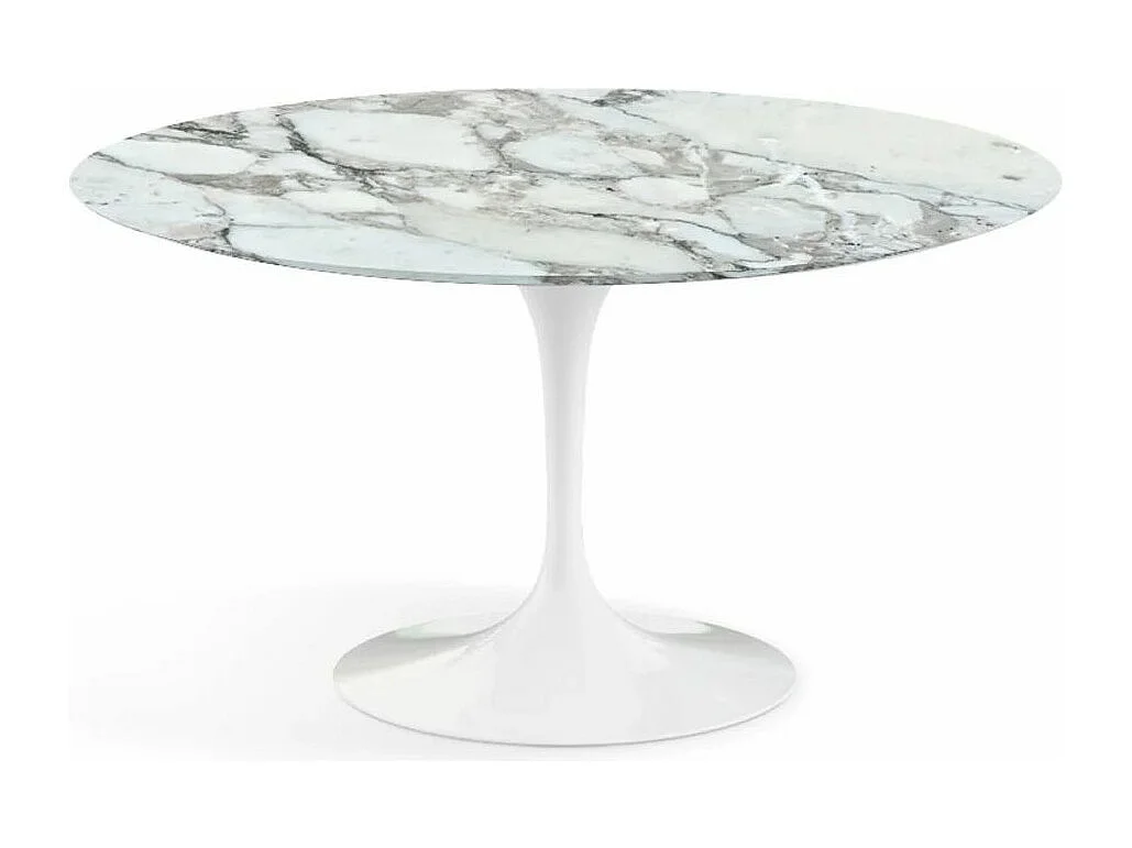 Table tulipe ronde en marbre-Plateau Marbre Arabescato-Diamètre 160 cm-Piètement Blanc mat