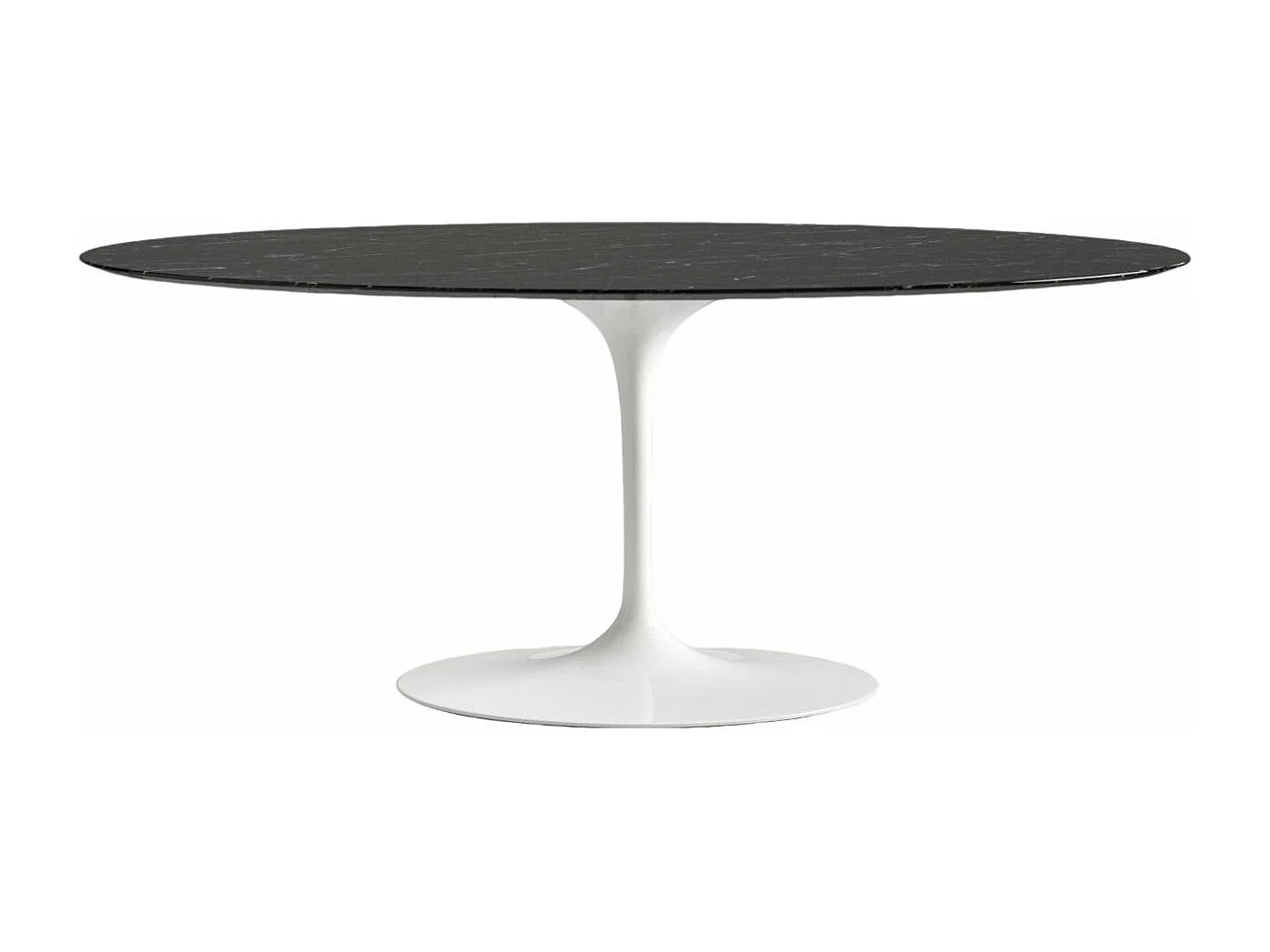 Table tulipe ovale en marbre Haute de gamme-Plateau Marbre noir Marquinia-Largeur 200 cm-Piètement Blanc brillant