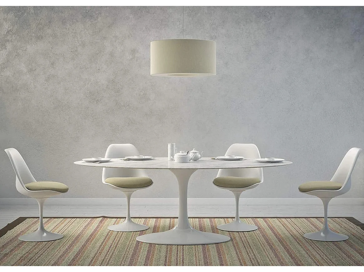 Table tulipe ovale en marbre Haute de gamme-Plateau Marbre blanc Carrara-Largeur 220 cm-Piètement Blanc brillant