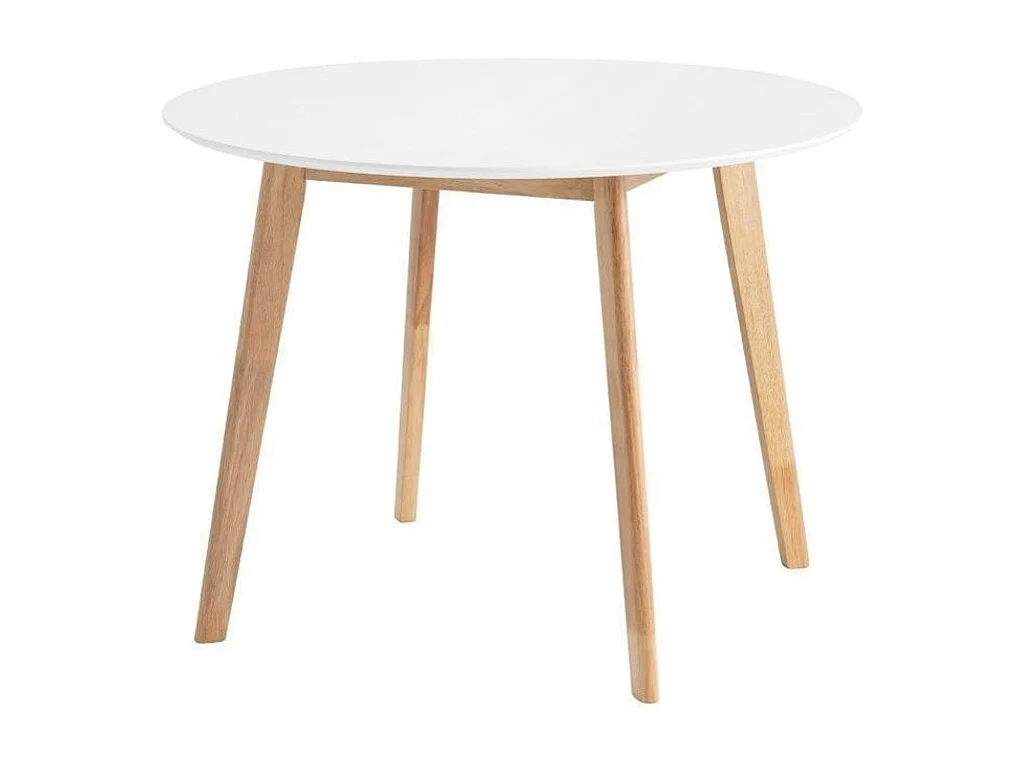 Table à manger ronde bois d'hévéa avec placage chêne et pieds laqué blanc Askin 100cm