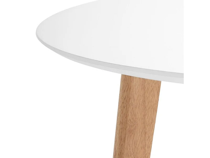 Table à manger ronde bois d'hévéa avec placage chêne et pieds laqué blanc Askin 100cm
