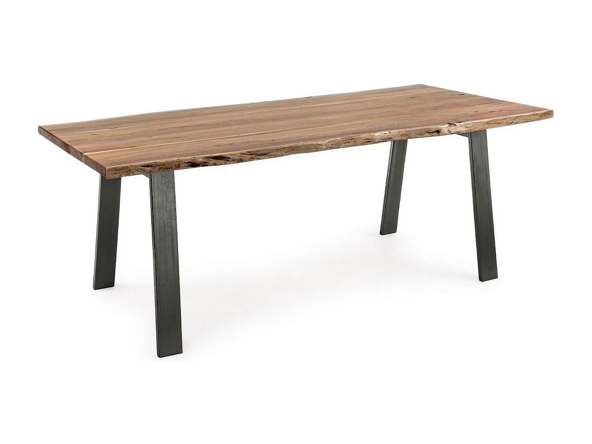 Table à manger 6 places bois d'acacia et pieds acier gris Denia 160cm