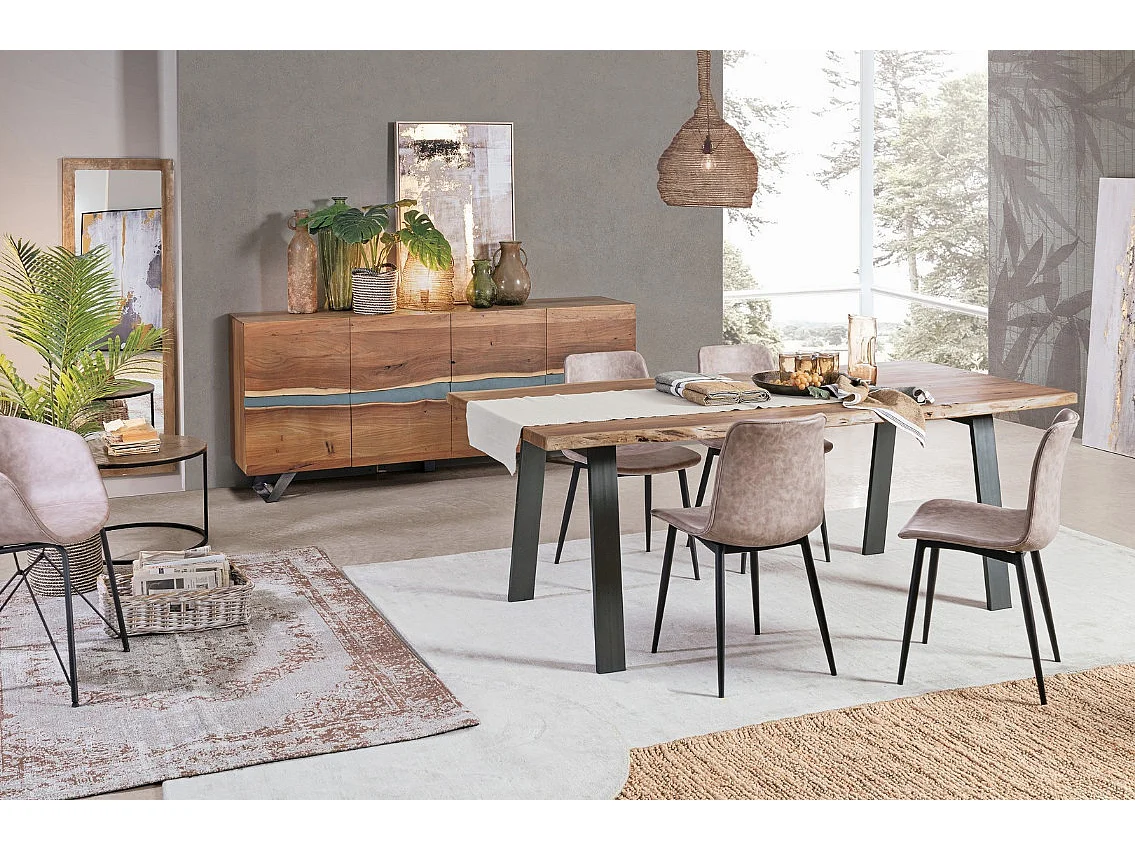 Table à manger 6 places bois d'acacia et pieds acier gris Denia 160cm