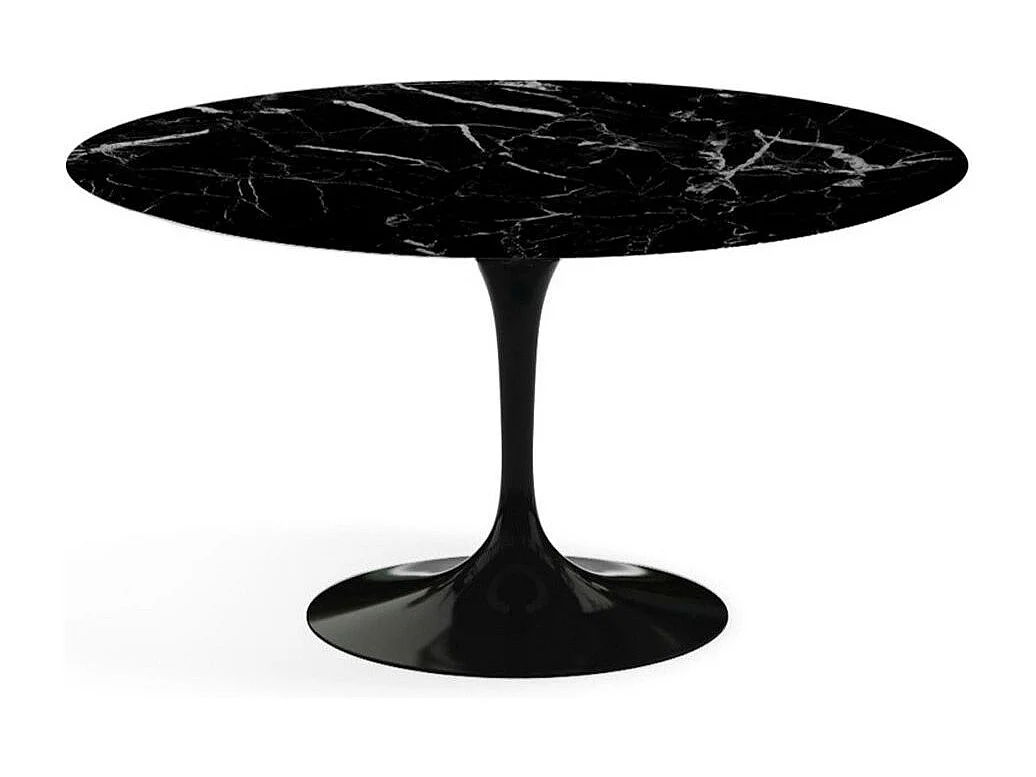 Table tulipe ronde en marbre-Plateau Marbre noir Marquinia-Diamètre 80 cm-Piètement Noir brillant