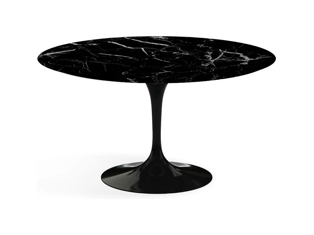 Table tulipe ronde en marbre-Plateau Marbre noir Marquinia-Diamètre 80 cm-Piètement Noir brillant