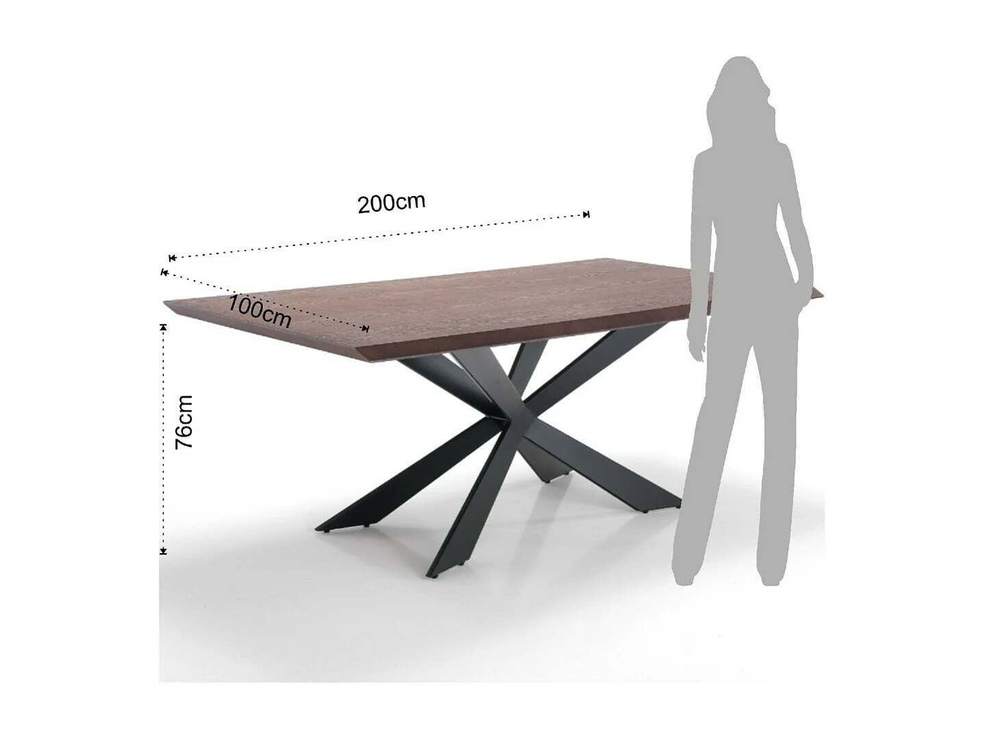 Table rectangle en bois MDF et pieds en acier noir Lola L 200cm