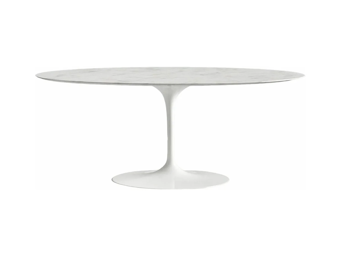 Table tulipe ovale en marbre Haute de gamme-Plateau Marbre blanc Carrara-Largeur 220 cm-Piètement Blanc mat